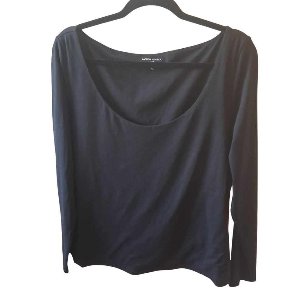 Banana Republic Women Long Sleeve Wide Sccop Neck Top Versatile Classic-XL